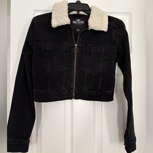 Hollister Black Jean Jacket with Cream Sherpa Collar